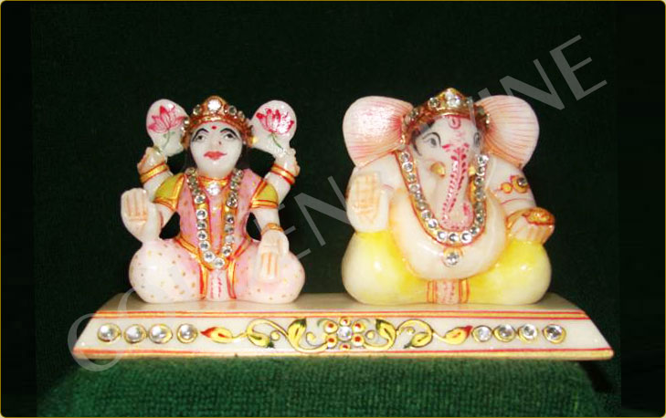 marble ganesha with laxmi statues